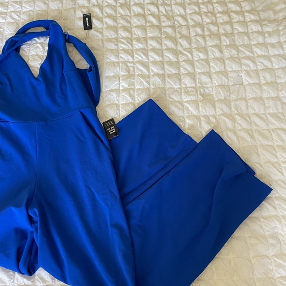 Express Royal Blue Criss Cross back Sleeveless Jumpsuit - Picture 4 of 12